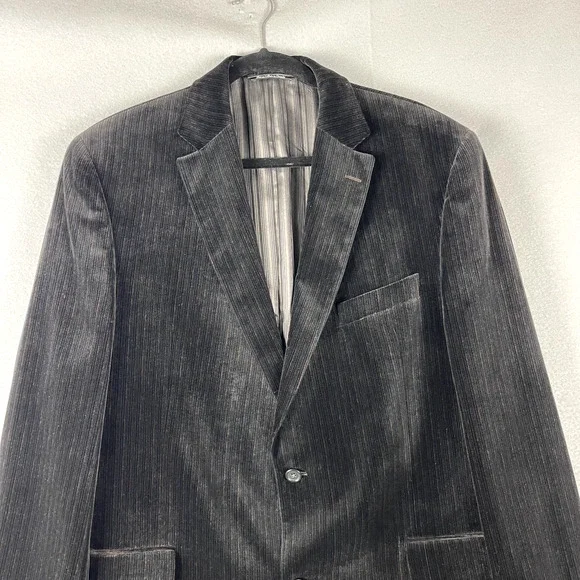 Jack Victor Prossimo Velvet Blazer Sport Coat Mens 44L Black Stripe Cotton Modal
